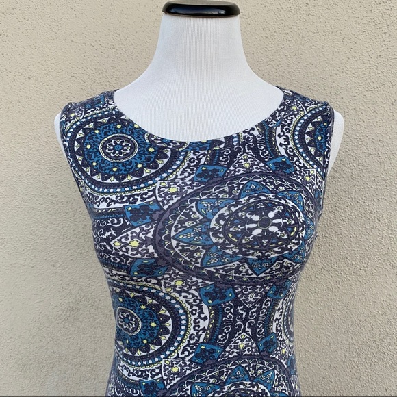 FREE PEOPLE DRESS bodycon FLORAL print sleeveless stretch blue gray tank tube M - Picture 9 of 10